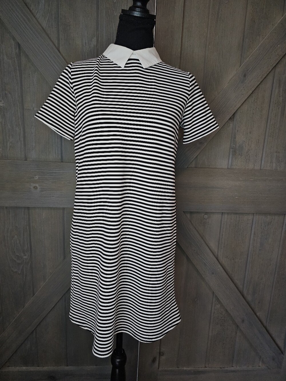 Zara Trafaluc Black White Striped Collared Shift Dress Women's Small